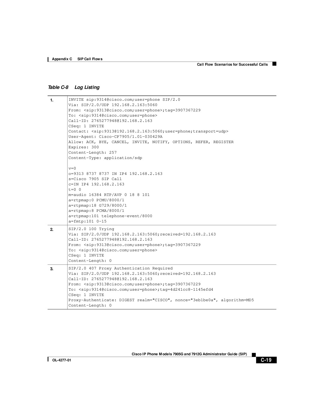 Cisco Systems 7912G, 7905G manual Table C-8 Log Listing 