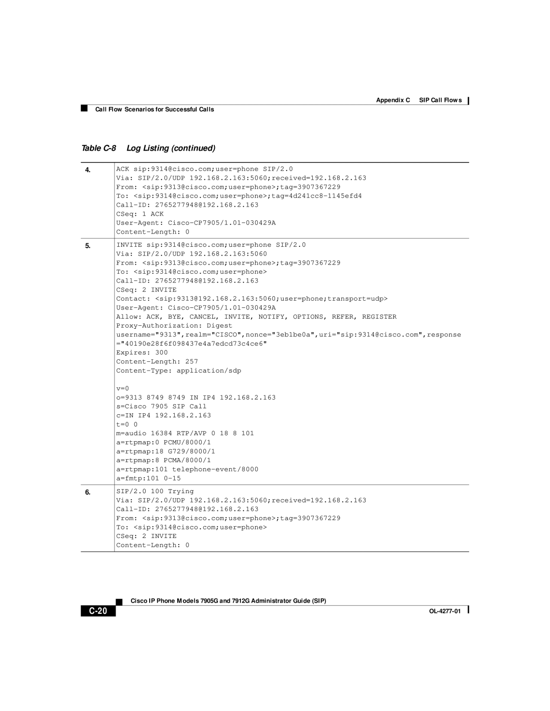 Cisco Systems 7905G, 7912G manual Expires Content-Length Content-Type application/sdp 