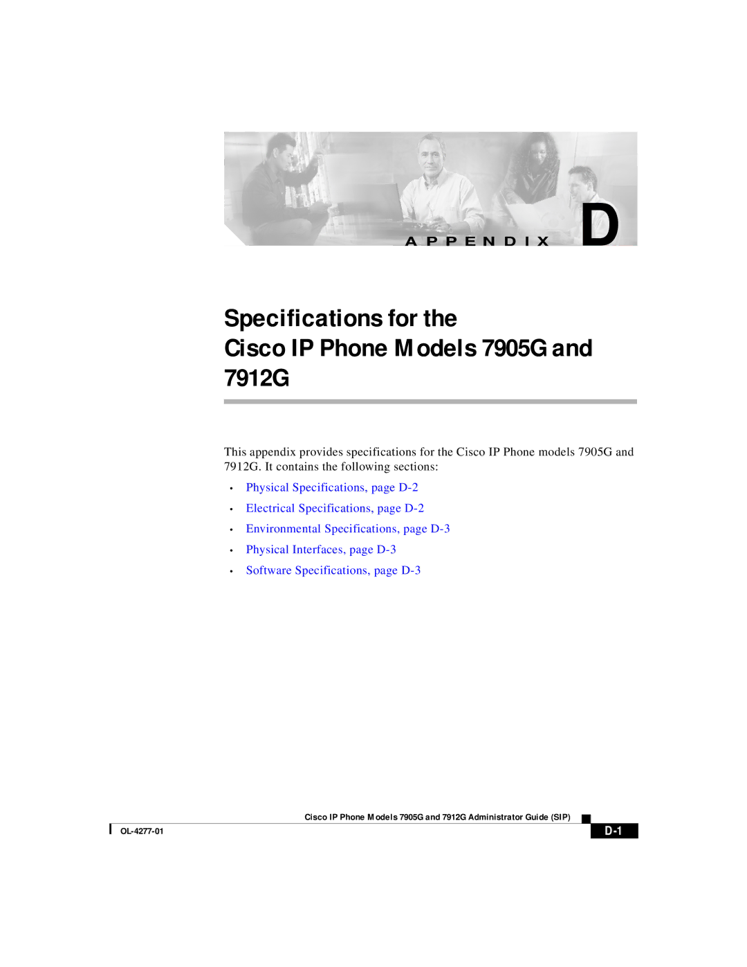 Cisco Systems manual Specifications for Cisco IP Phone Models 7905G and 7912G 