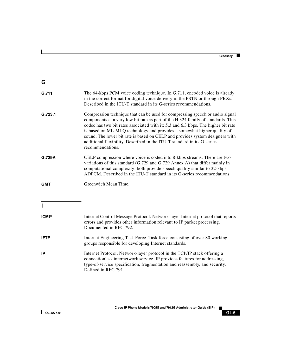 Cisco Systems 7912G, 7905G manual GL-5 