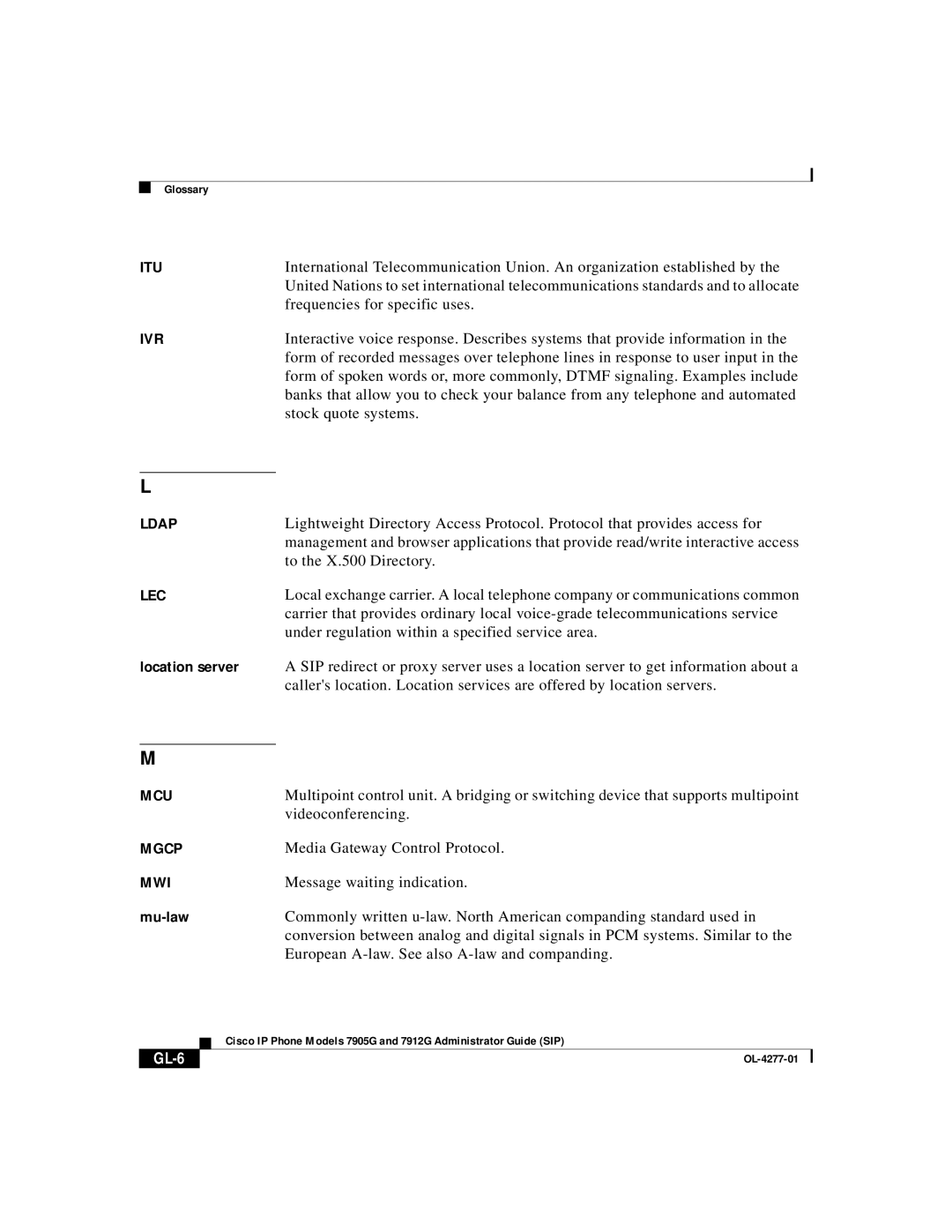 Cisco Systems 7905G, 7912G manual GL-6 