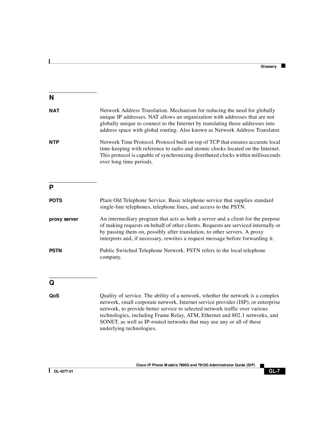 Cisco Systems 7912G, 7905G manual GL-7 