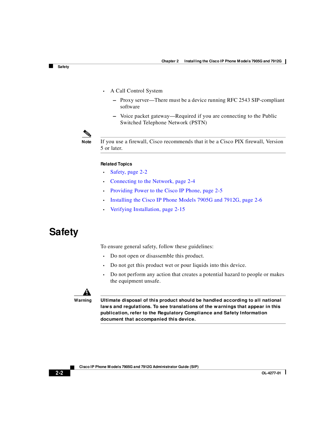 Cisco Systems 7905G, 7912G manual Safety, Related Topics 