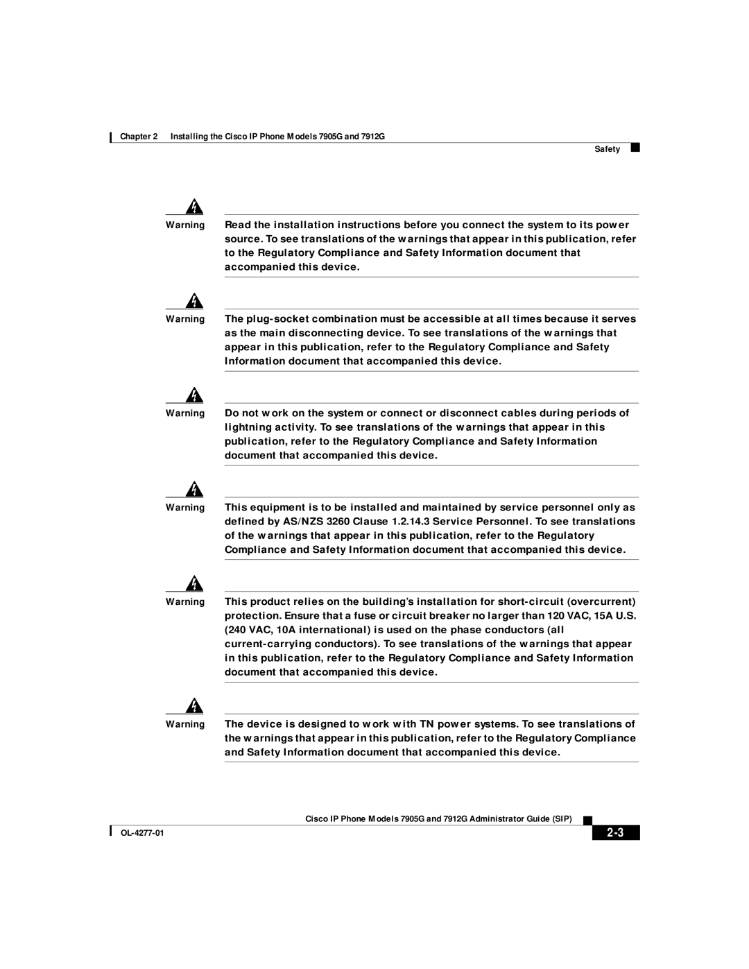 Cisco Systems manual Installing the Cisco IP Phone Models 7905G and 7912G Safety 