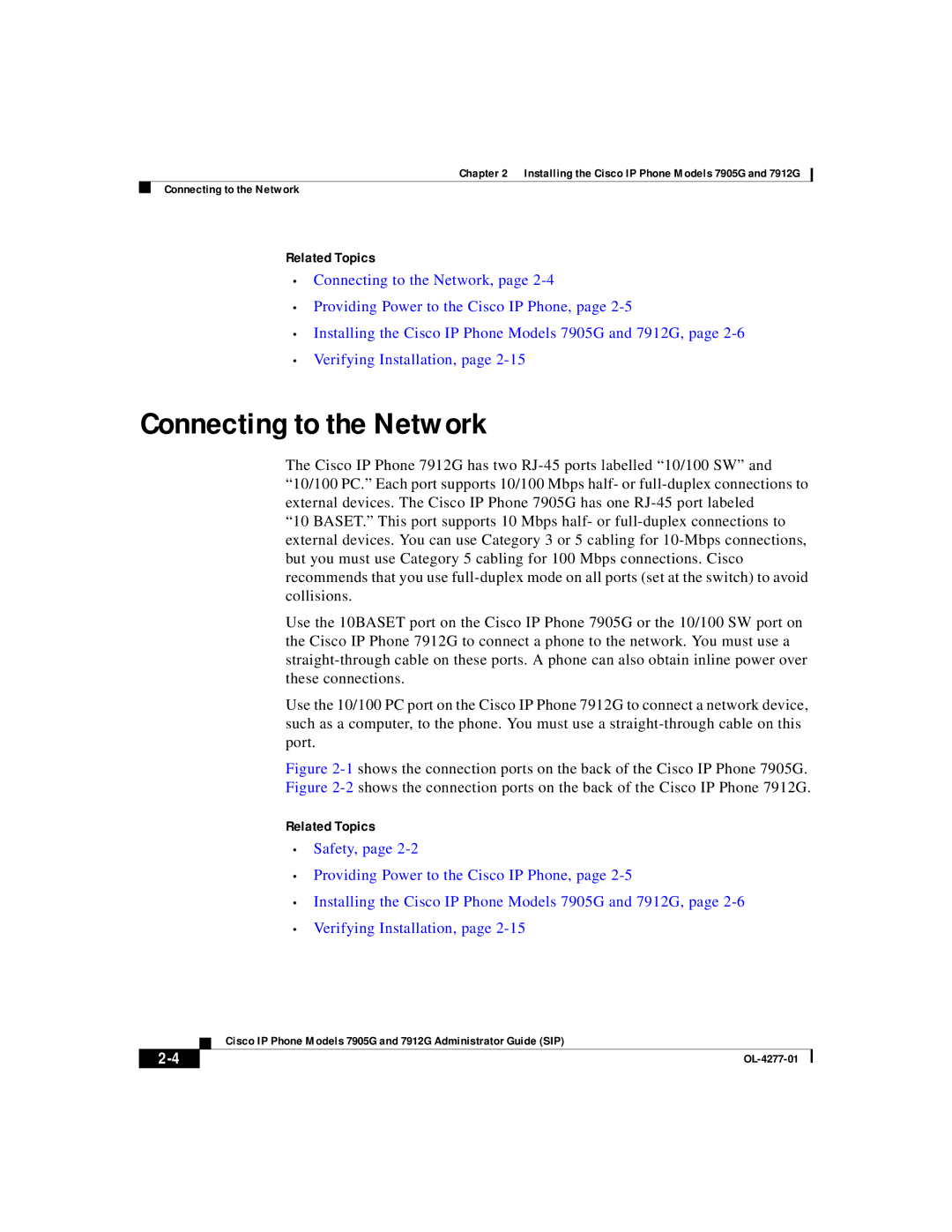 Cisco Systems 7905G, 7912G manual Connecting to the Network 