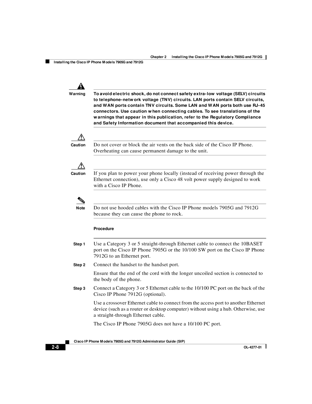 Cisco Systems 7905G, 7912G manual Procedure 