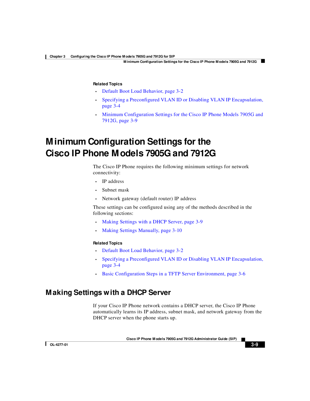 Cisco Systems 7912G, 7905G manual Making Settings with a Dhcp Server, Related Topics 