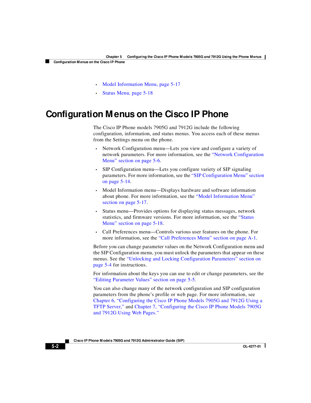 Cisco Systems 7905G, 7912G manual Configuration Menus on the Cisco IP Phone 