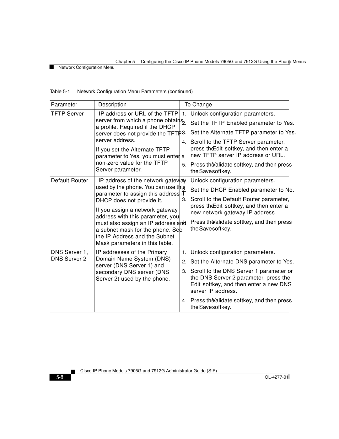 Cisco Systems 7905G, 7912G manual Parameter Description To Change 