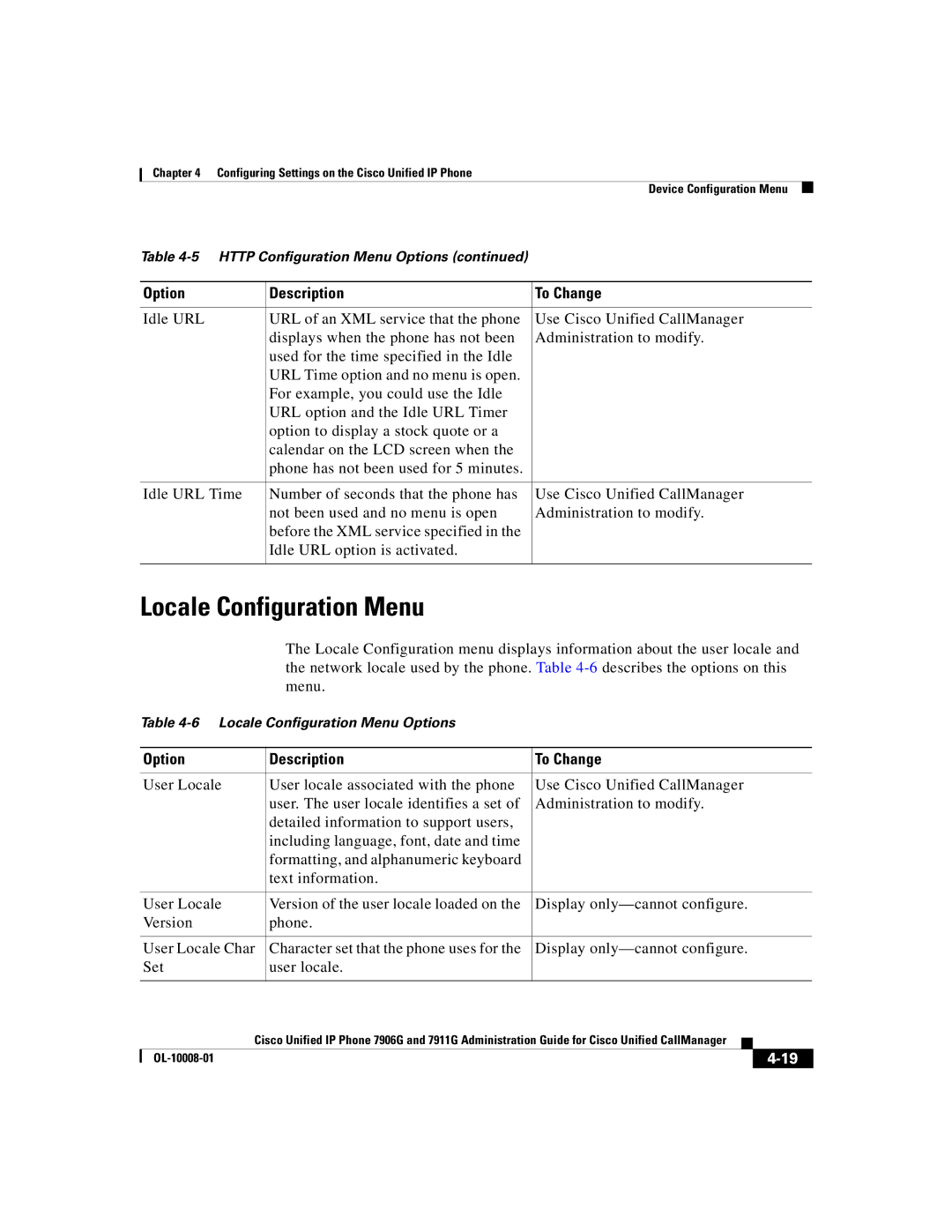 Cisco Systems 7911G, 7906G manual Locale Configuration Menu 