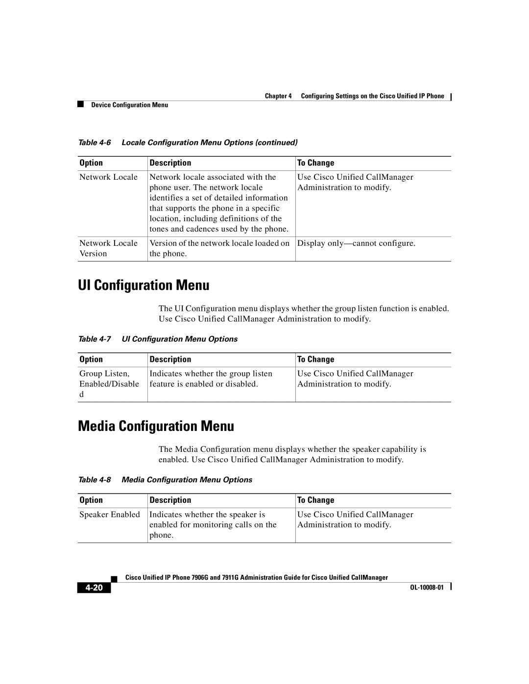 Cisco Systems 7906G, 7911G manual UI Configuration Menu, Media Configuration Menu 