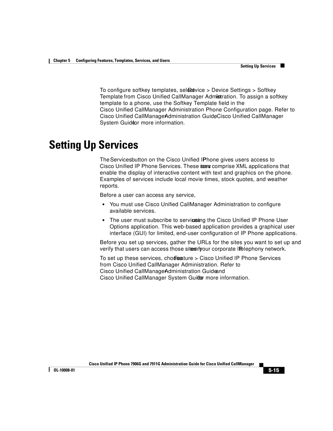 Cisco Systems 7911G, 7906G manual Setting Up Services 