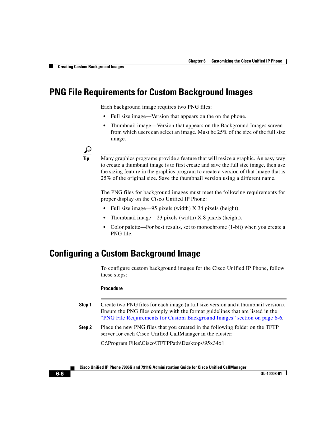 Cisco Systems 7906G, 7911G manual PNG File Requirements for Custom Background Images, Configuring a Custom Background Image 