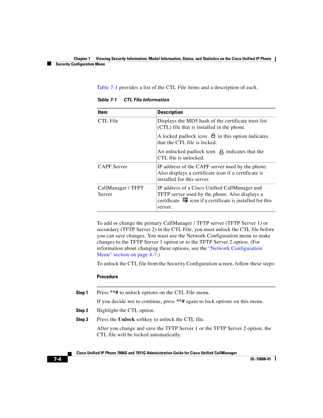 Cisco Systems 7906G, 7911G manual CTL File Information 