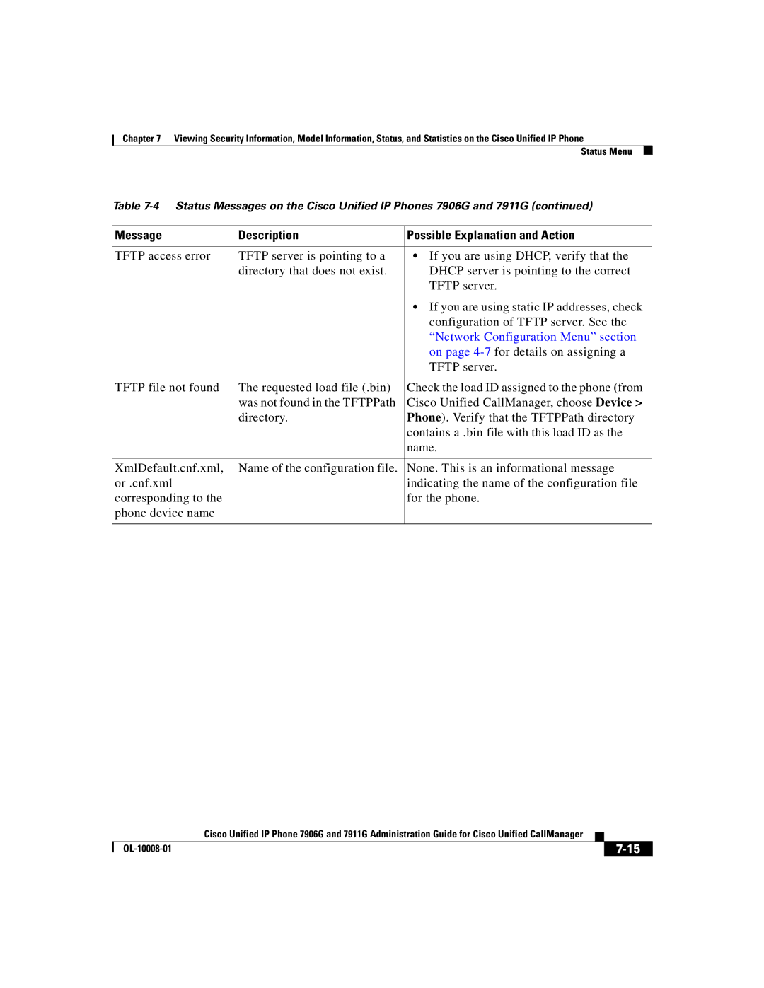 Cisco Systems 7911G, 7906G manual On page 4-7for details on assigning a 