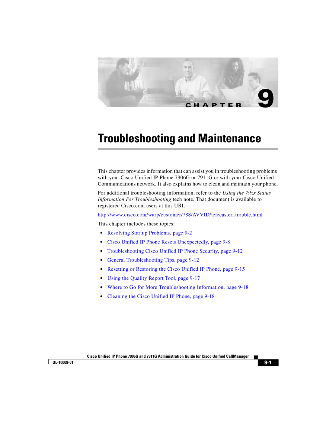 Cisco Systems 7911G, 7906G manual Troubleshooting and Maintenance 