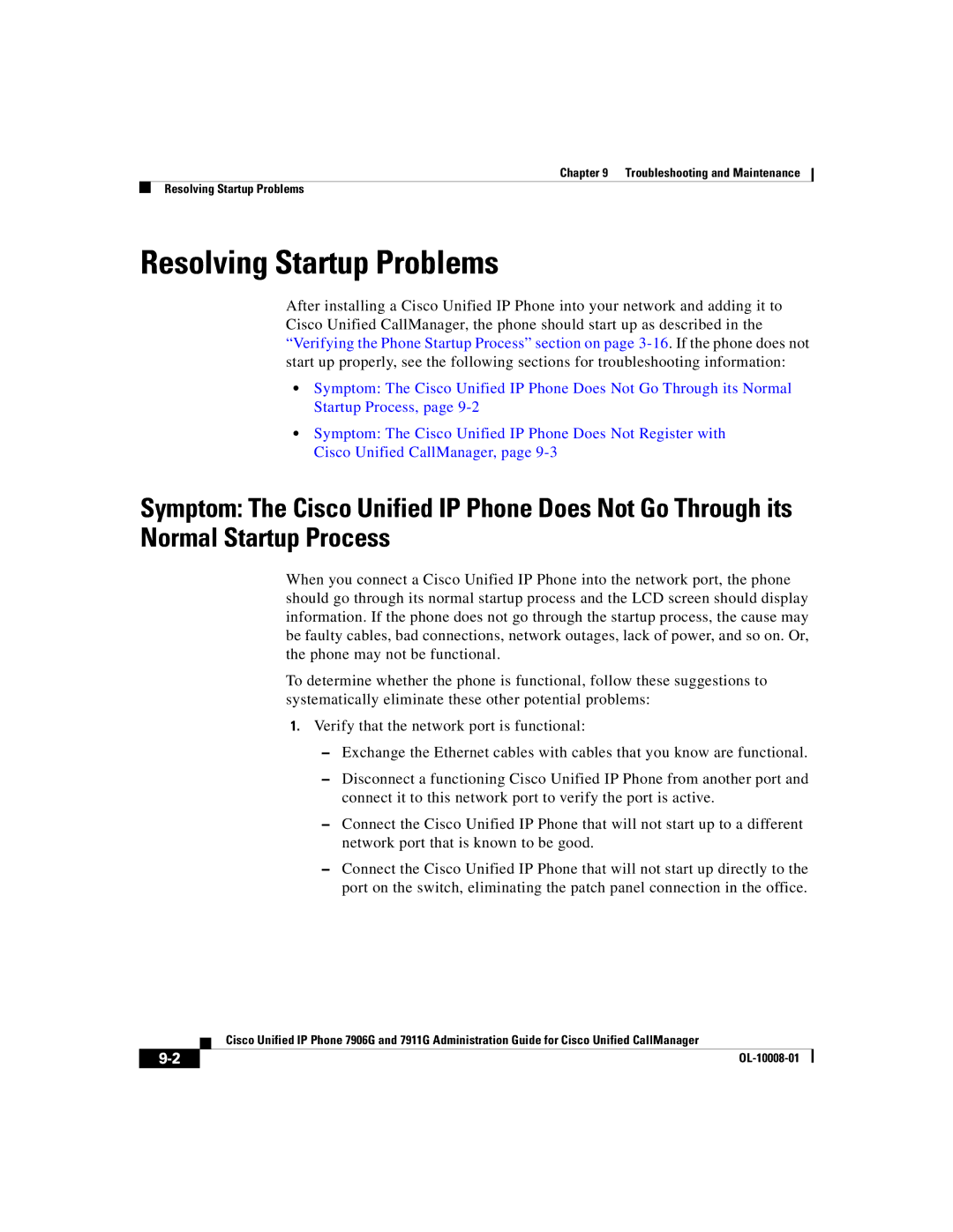 Cisco Systems 7906G, 7911G manual Resolving Startup Problems 