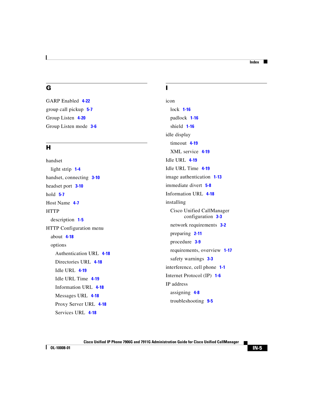 Cisco Systems 7911G, 7906G manual IN-5 