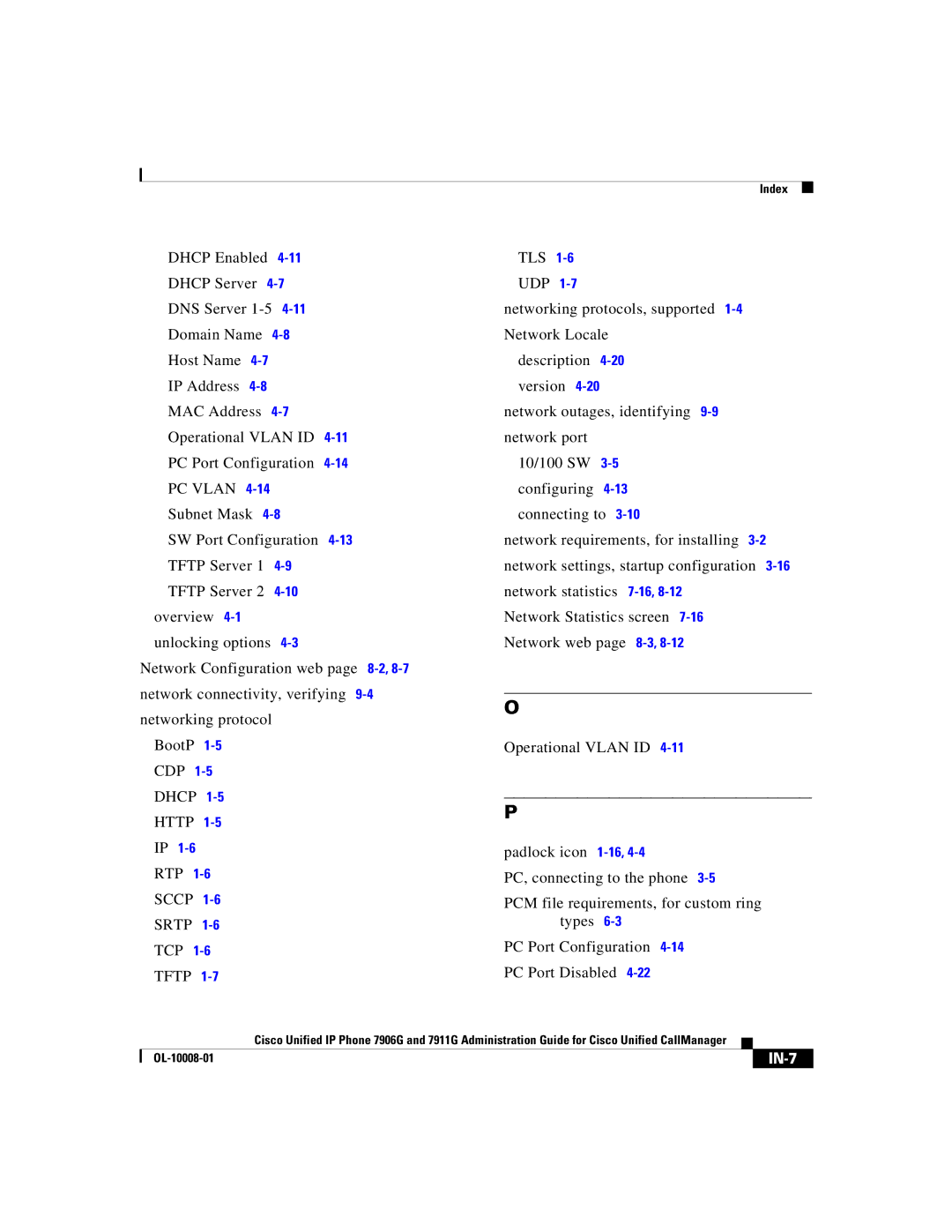 Cisco Systems 7911G, 7906G manual IN-7 