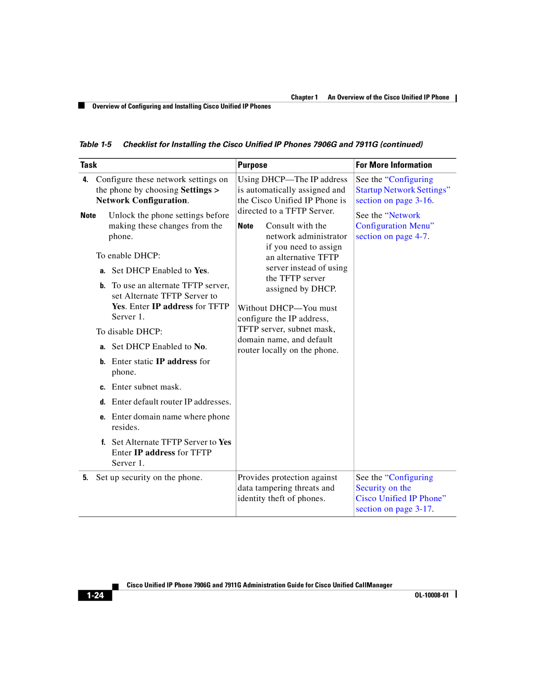 Cisco Systems 7906G, 7911G manual Startup Network Settings, Configuration Menu, Security on 