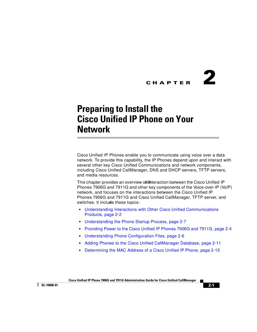 Cisco Systems 7911G, 7906G manual Preparing to Install Cisco Unified IP Phone on Your Network 