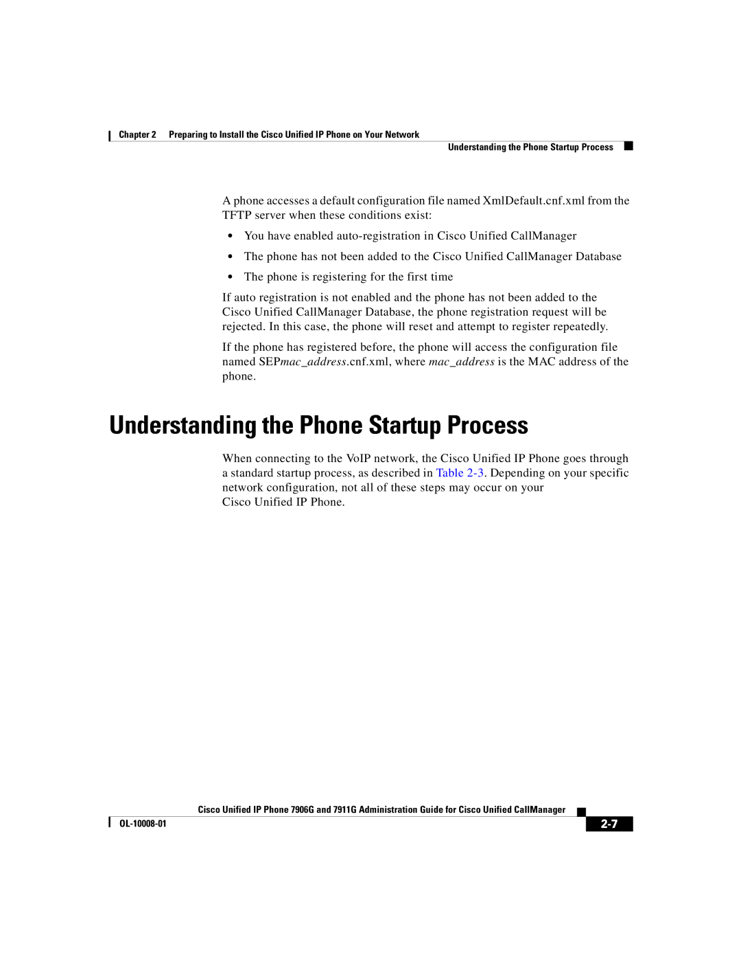 Cisco Systems 7911G, 7906G manual Understanding the Phone Startup Process 