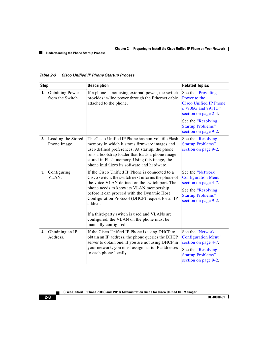 Cisco Systems 7906G, 7911G manual Step Description Related Topics, Vlan 