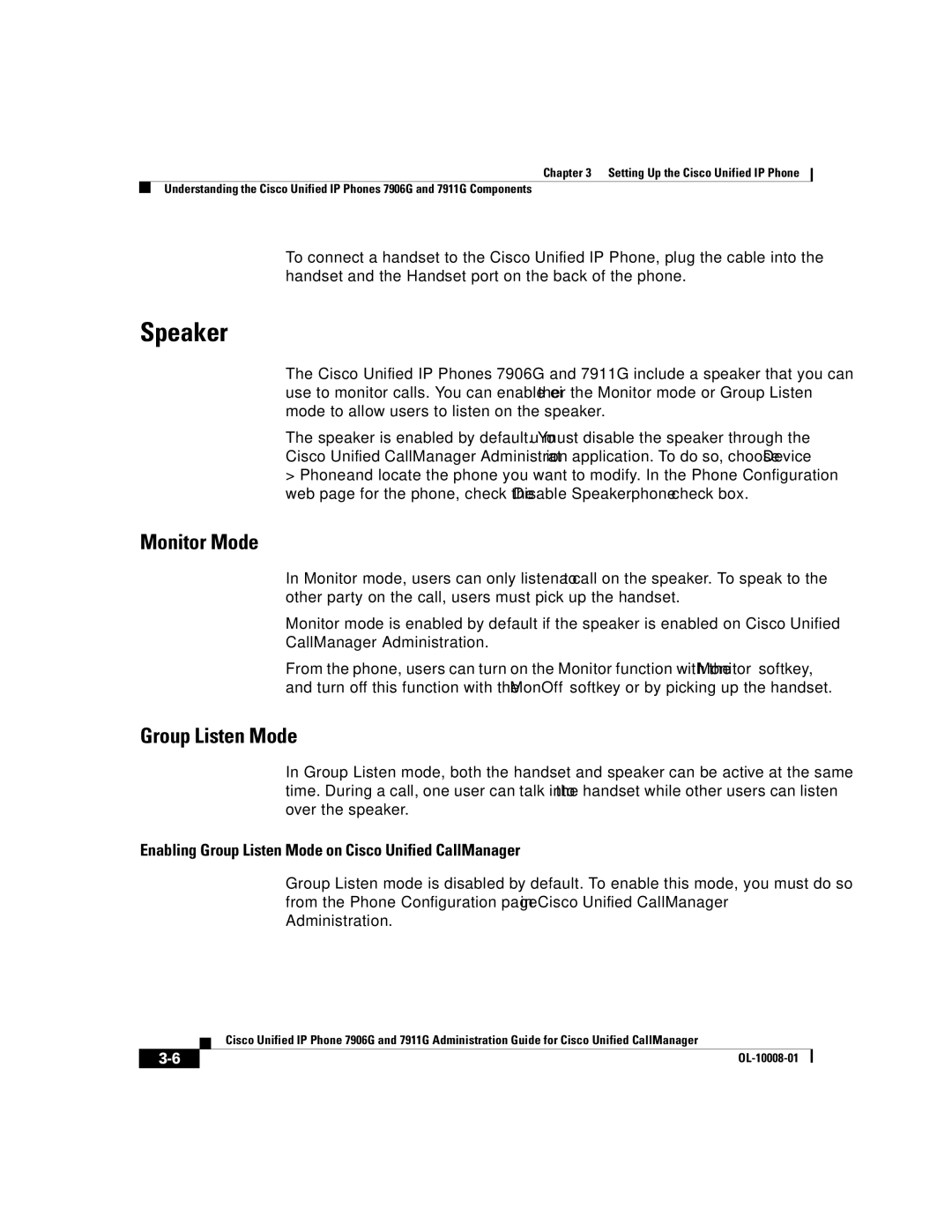 Cisco Systems 7906G, 7911G manual Speaker, Monitor Mode 