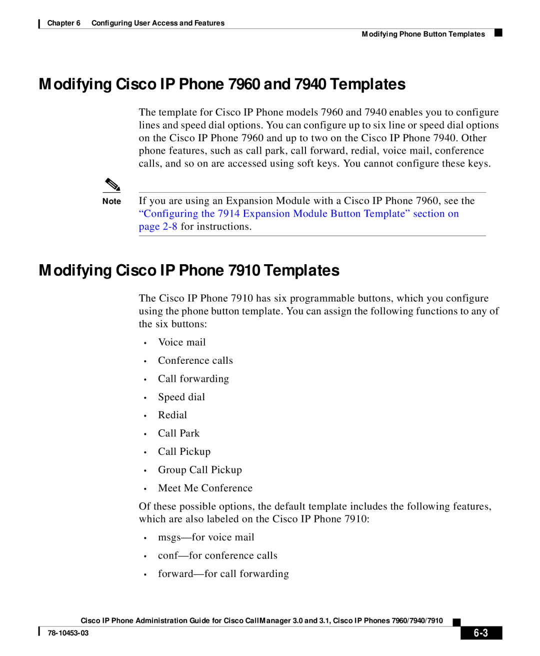 Cisco Systems 7910 user service Modifying Cisco IP Phone 7960 and 7940 Templates 