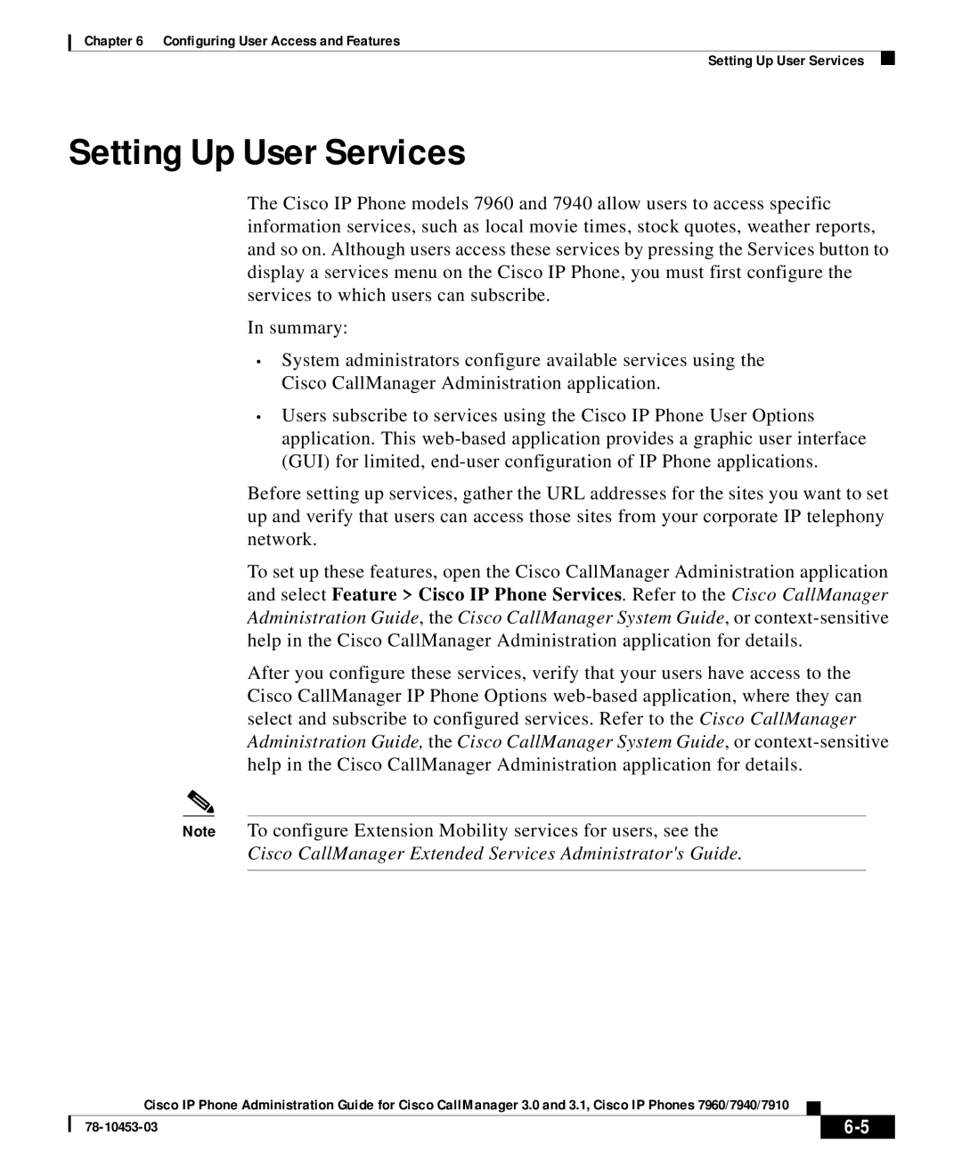 Cisco Systems 7910 user service Setting Up User Services, Cisco CallManager Extended Services Administrators Guide 