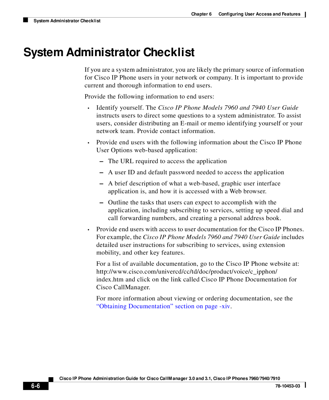 Cisco Systems 7910 user service System Administrator Checklist 