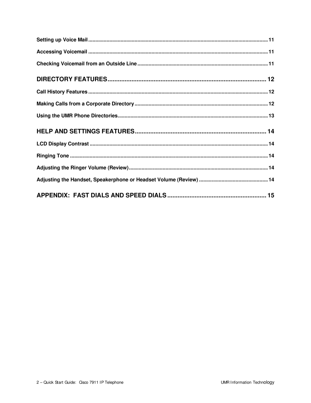 Cisco Systems 7911 quick start Appendix Fast Dials and Speed Dials 