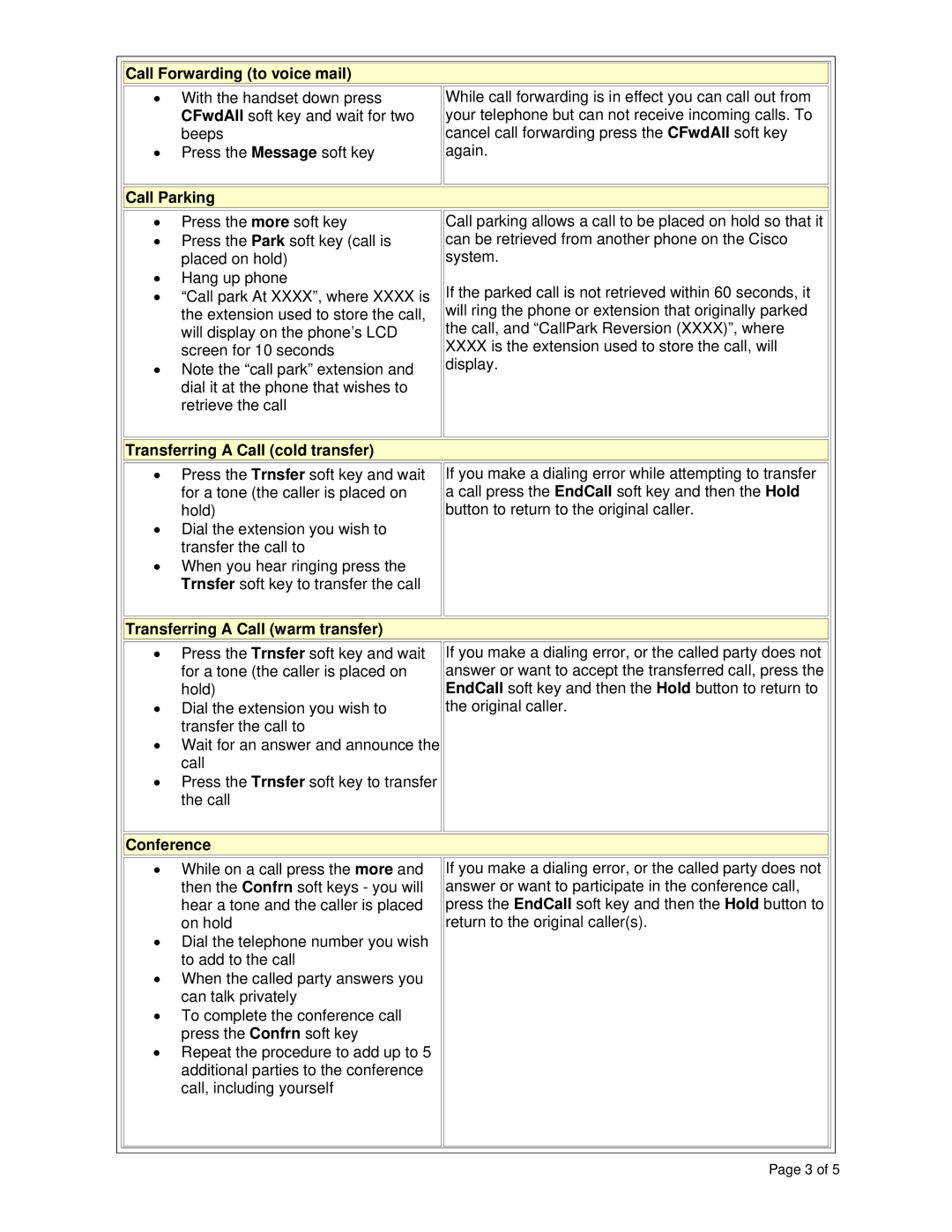 Cisco Systems 7912 manual Call Forwarding to voice mail, Call Parking, Transferring a Call cold transfer, Conference 