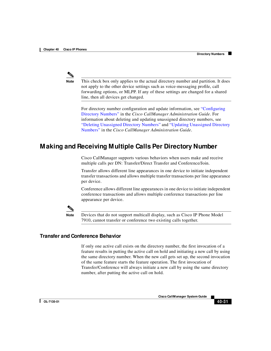 Cisco Systems 12 series, 7914, 7936, 7935 manual Making and Receiving Multiple Calls Per Directory Number, 40-31 