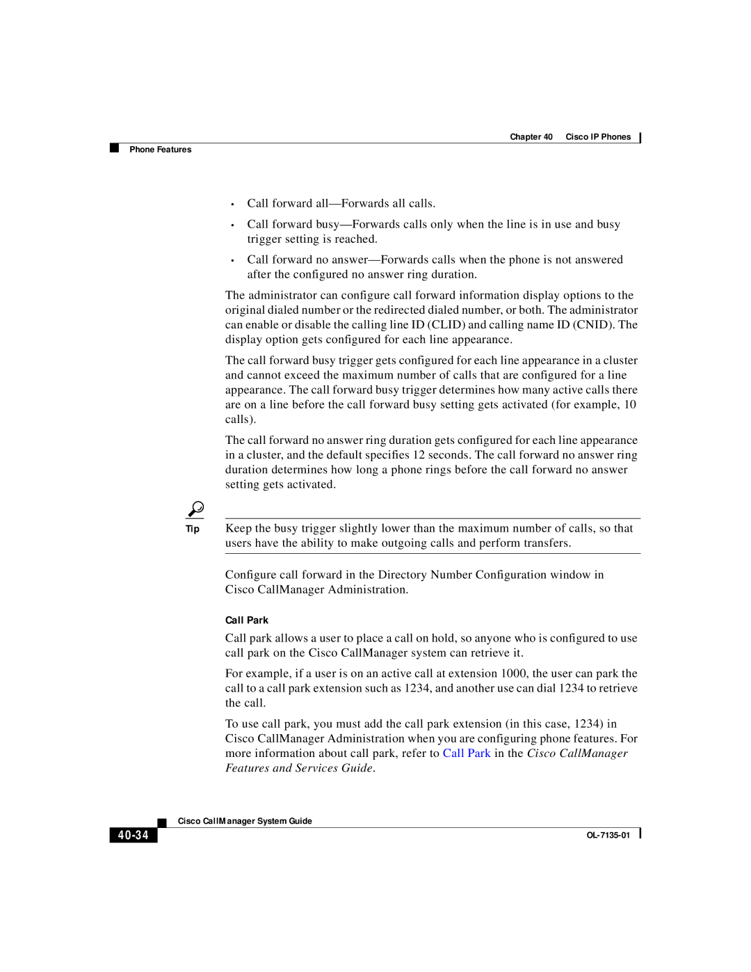 Cisco Systems 7935, 7914, 7936, 12 series manual Call Park, 40-34 