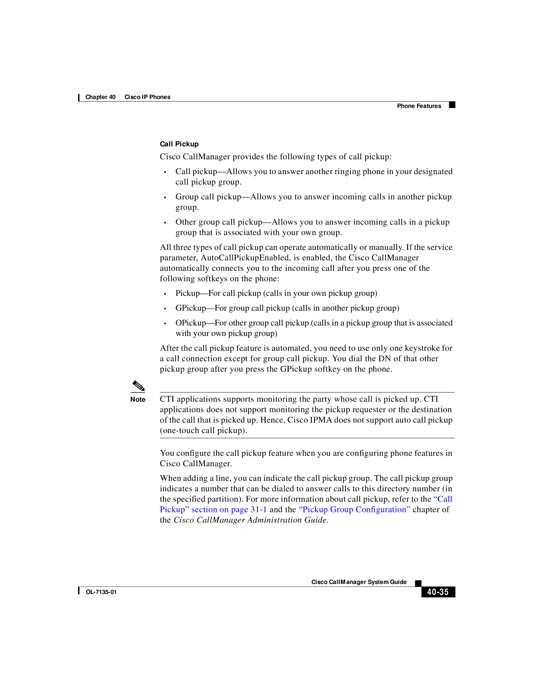 Cisco Systems 12 series, 7914, 7936, 7935 manual Call Pickup, 40-35 