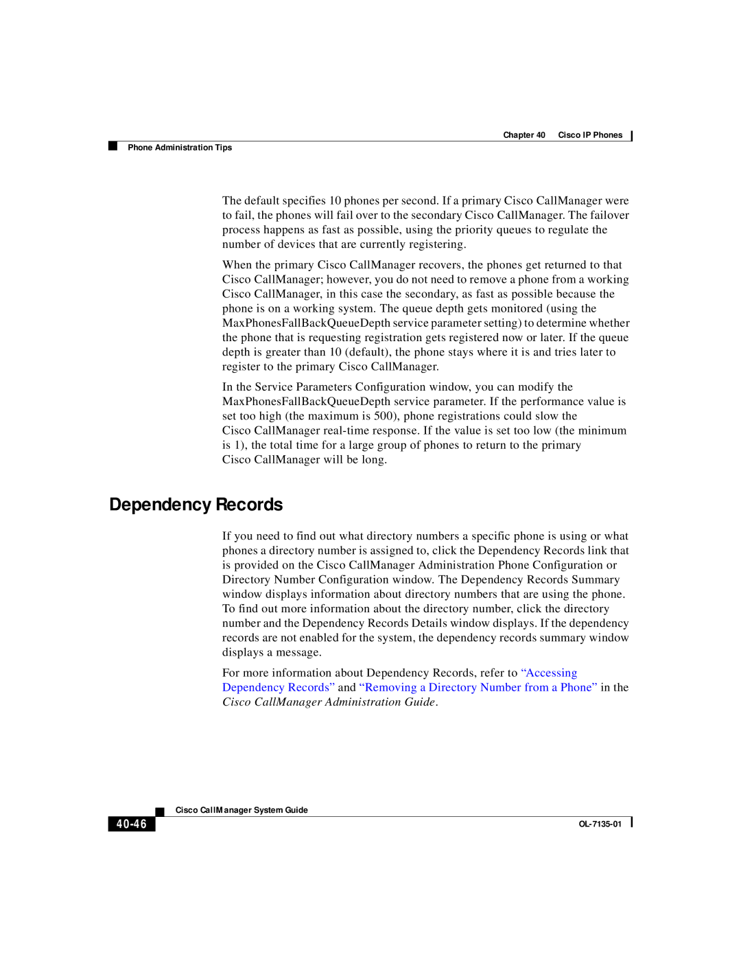 Cisco Systems 7935, 7914, 7936, 12 series manual Dependency Records, 40-46 