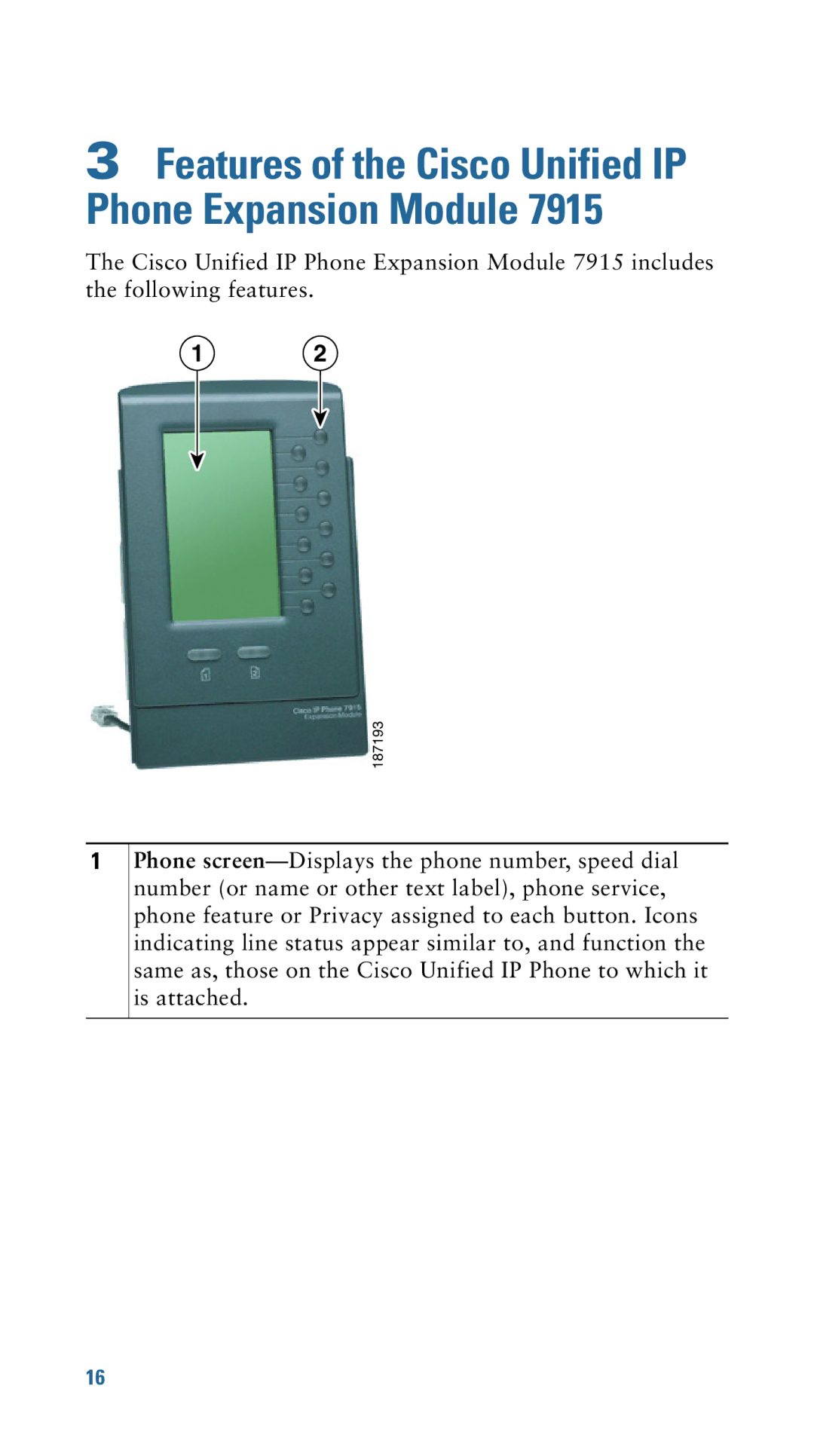 Cisco Systems 7915 warranty Features of the Cisco Unified IP Phone Expansion Module 