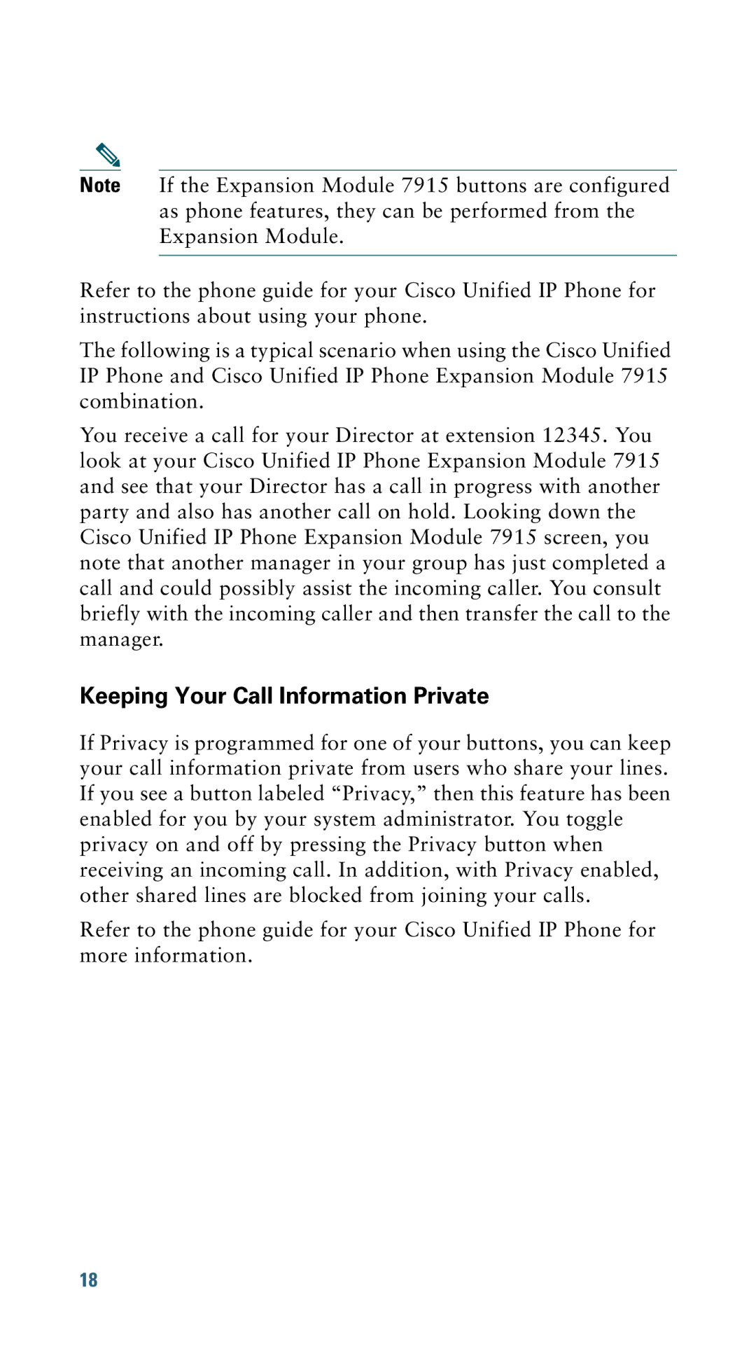 Cisco Systems 7915 warranty Keeping Your Call Information Private 