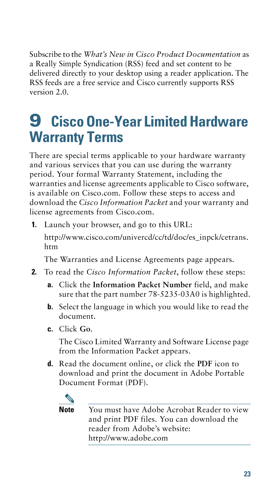 Cisco Systems 7915 warranty Cisco One-Year Limited Hardware Warranty Terms 