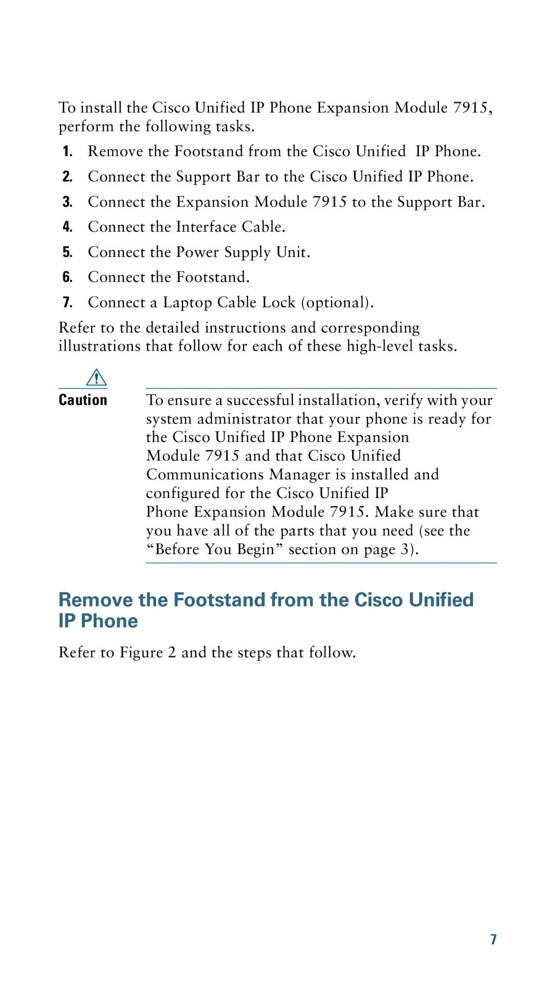 Cisco Systems 7915 warranty Remove the Footstand from the Cisco Unified IP Phone 