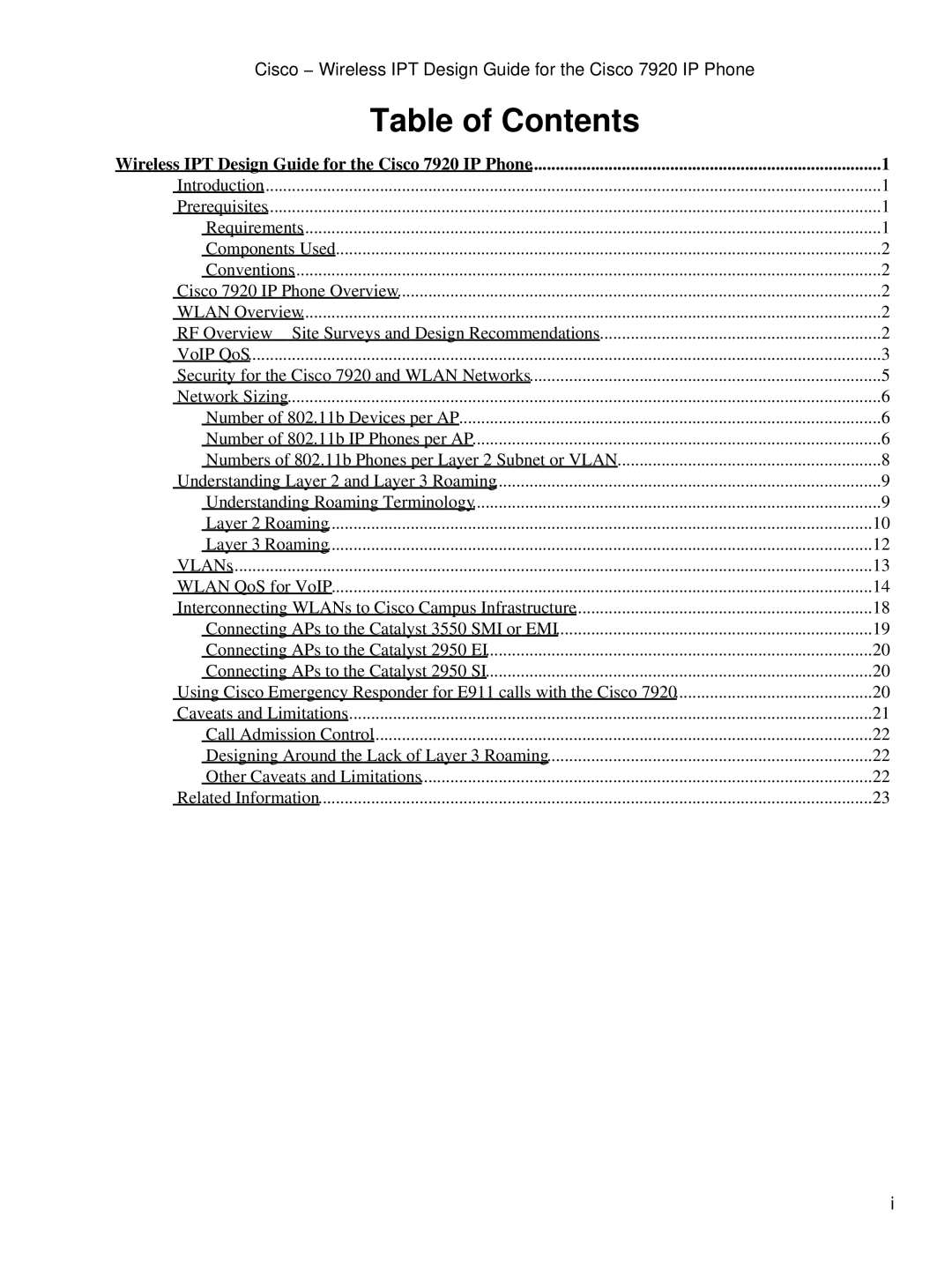 Cisco Systems 7920 IP manual Table of Contents 