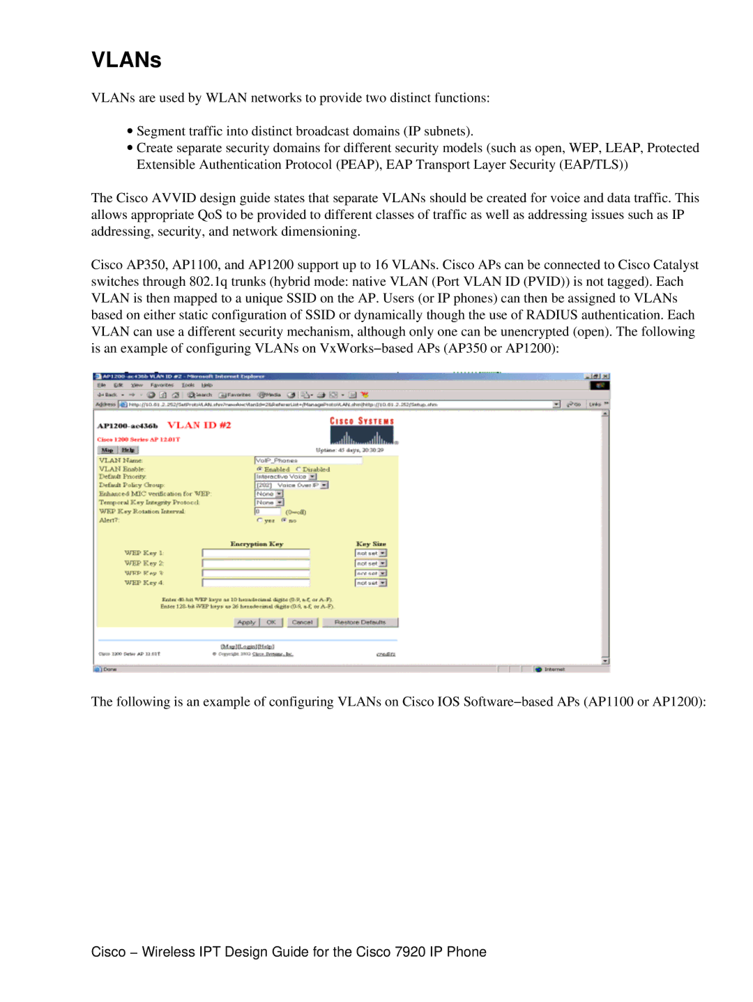 Cisco Systems 7920 IP manual VLANs 