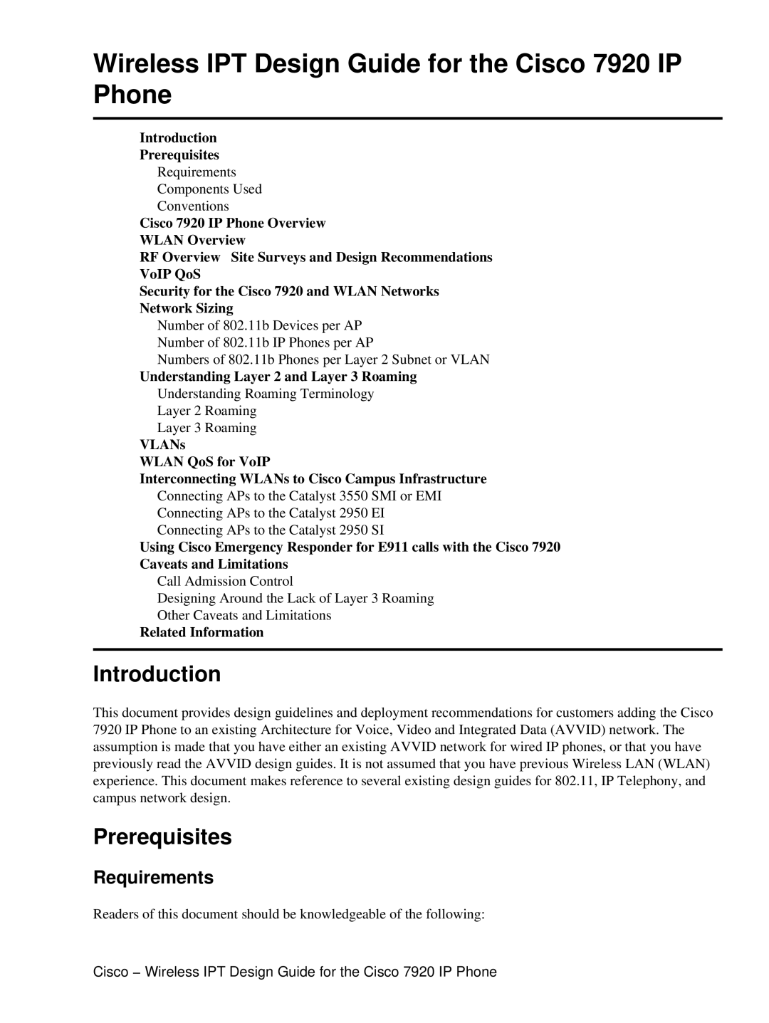 Cisco Systems 7920 IP manual Introduction, Prerequisites, Requirements 