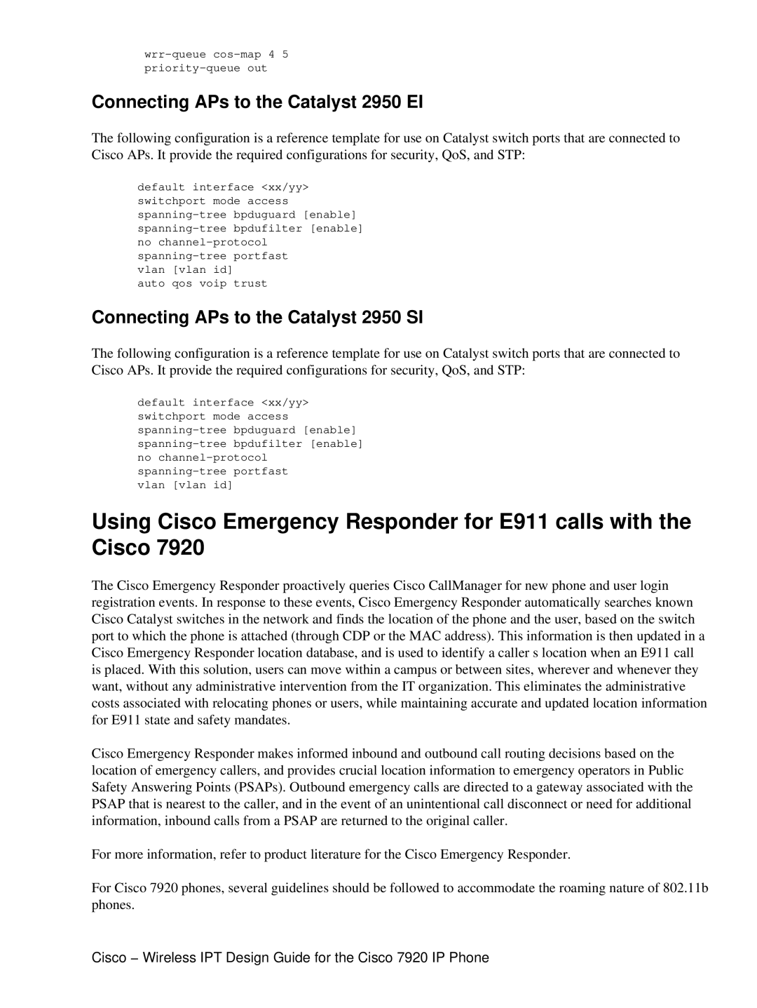 Cisco Systems 7920 IP manual Connecting APs to the Catalyst 2950 EI, Connecting APs to the Catalyst 2950 SI 