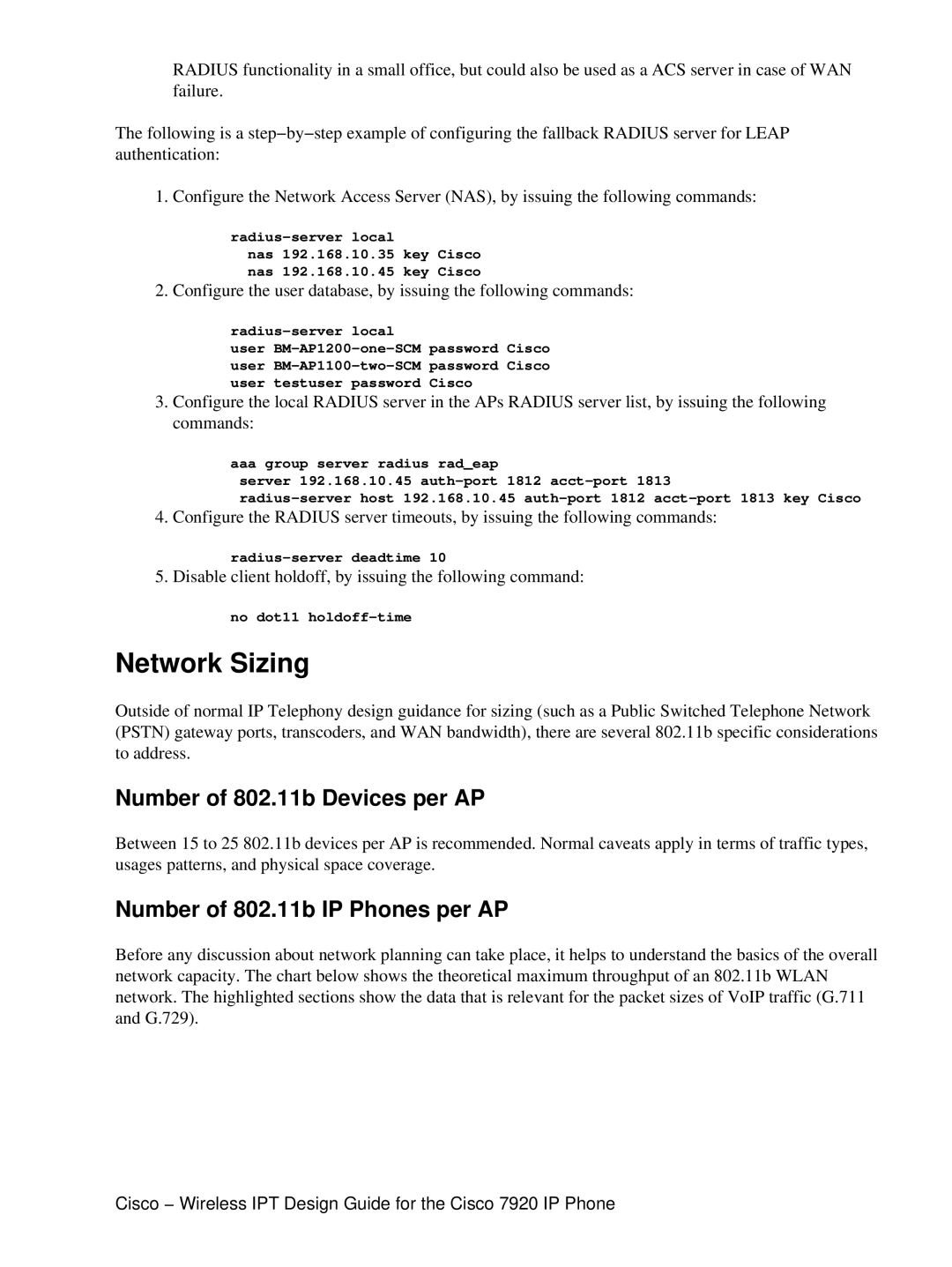 Cisco Systems 7920 IP manual Network Sizing, Number of 802.11b Devices per AP, Number of 802.11b IP Phones per AP 