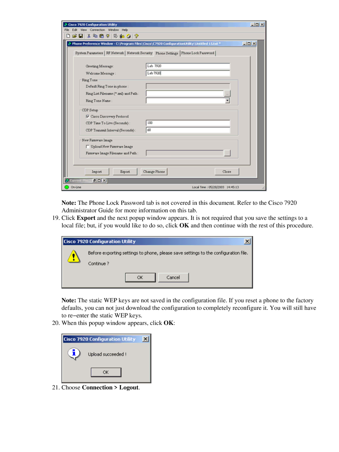 Cisco Systems 7920 appendix Choose Connection Logout 