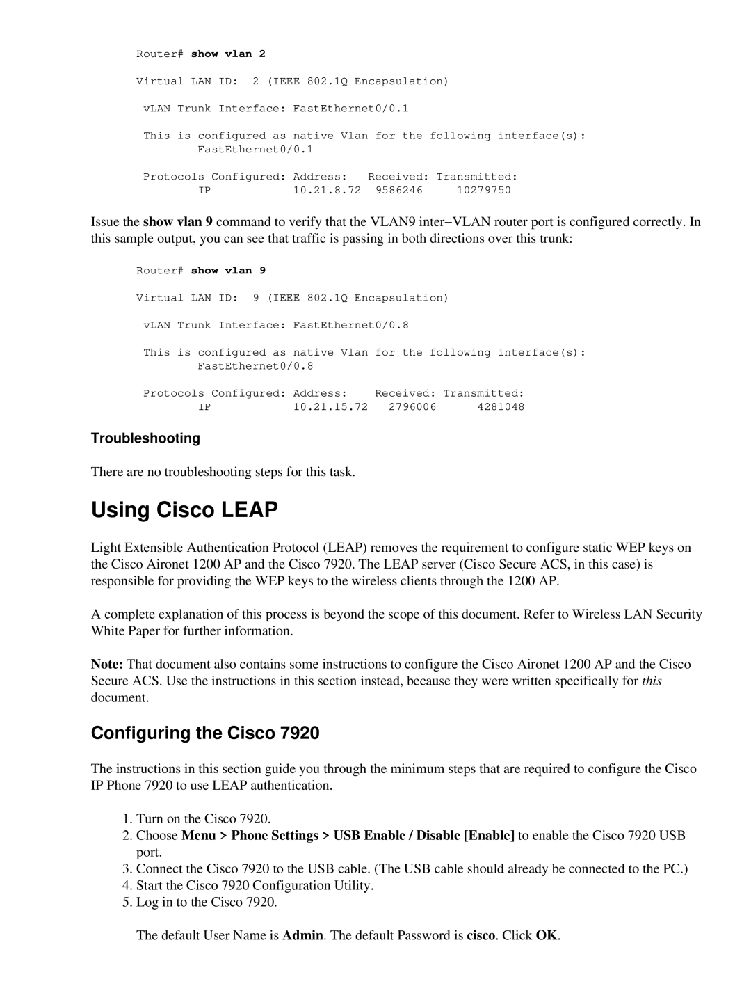 Cisco Systems 7920 appendix Using Cisco Leap, Configuring the Cisco 