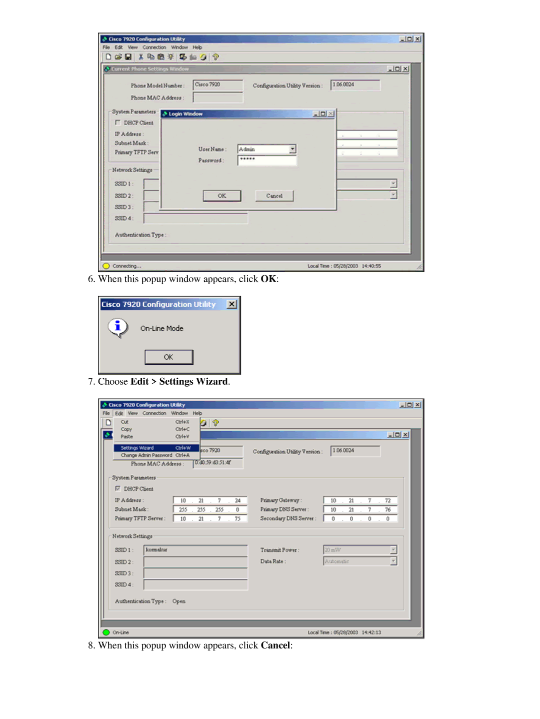 Cisco Systems 7920 appendix When this popup window appears, click Cancel 