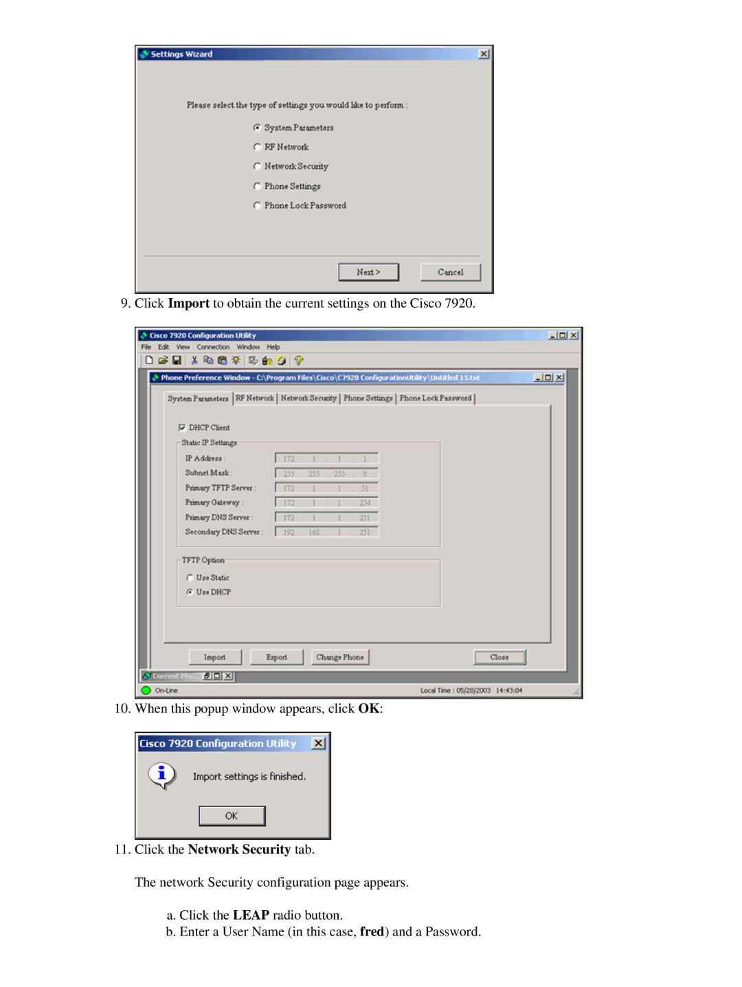 Cisco Systems 7920 appendix Click the Network Security tab 